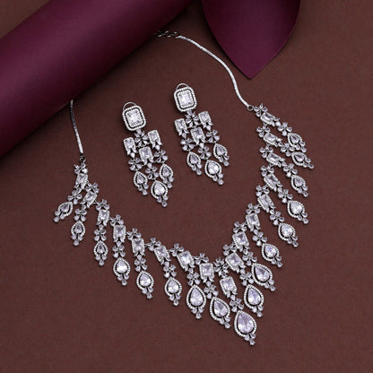 Silver Color American Diamond Necklace Set (CZN936SLV) - preyans.com