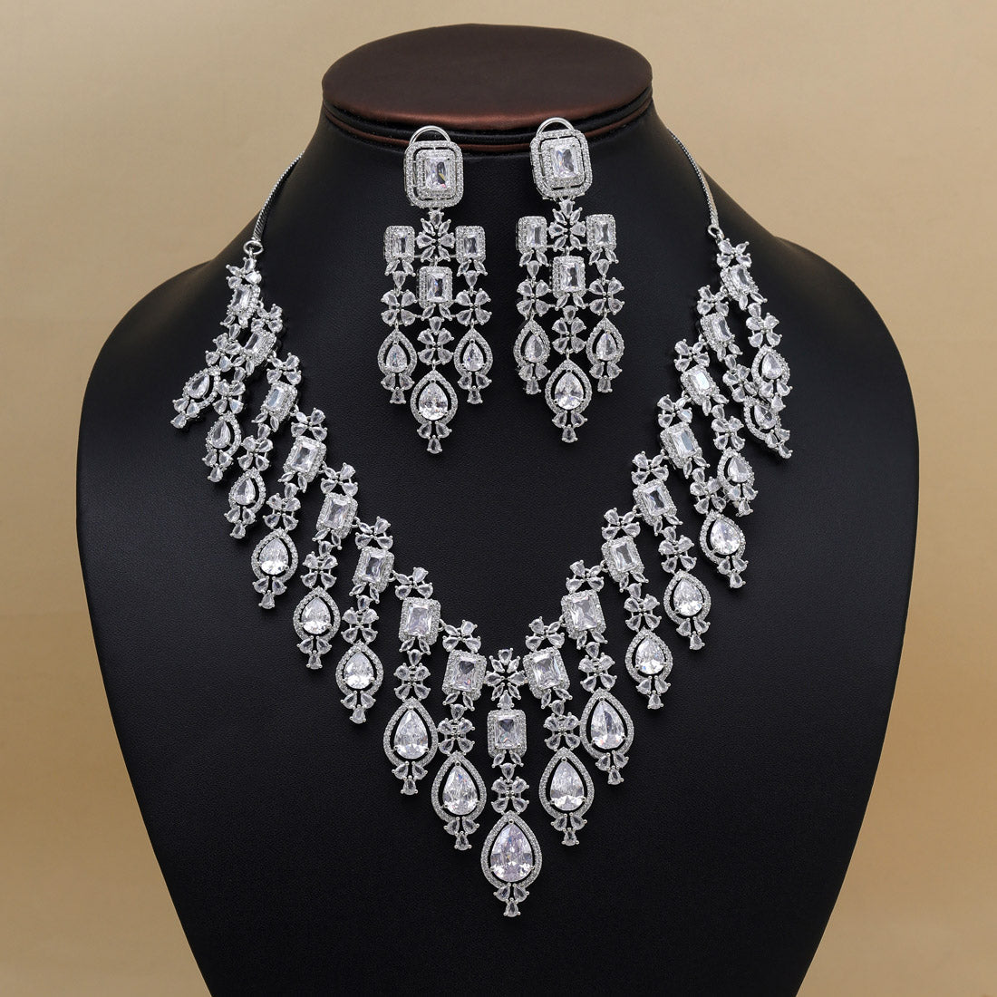 Silver Color American Diamond Necklace Set (CZN936SLV) - preyans.com