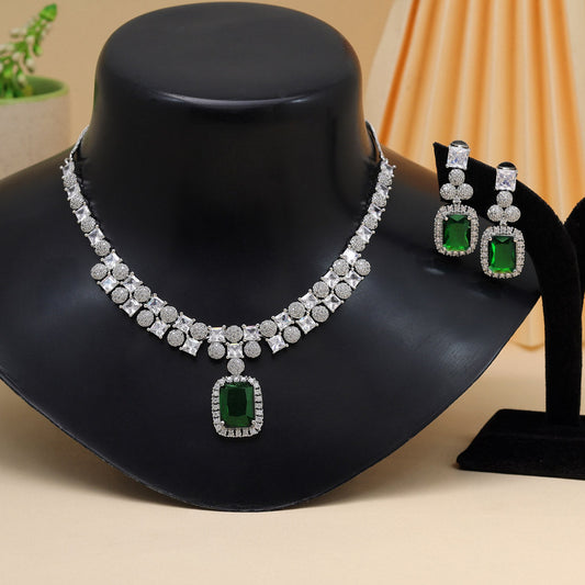 Green Color American Diamond Necklace Set (CZN937GRN) - preyans.com