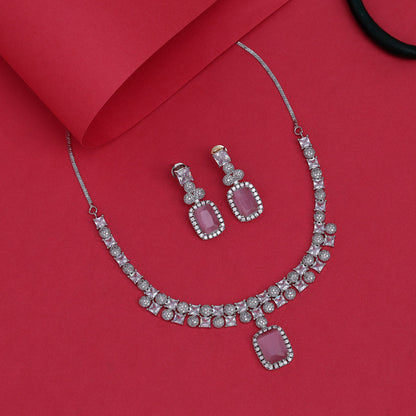 Pink Color American Diamond Necklace Set (CZN937PNK) - preyans.com