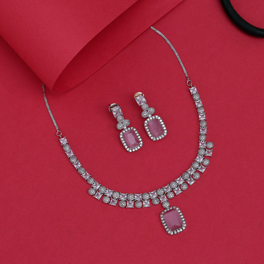 Pink Color American Diamond Necklace Set (CZN937PNK) - preyans.com