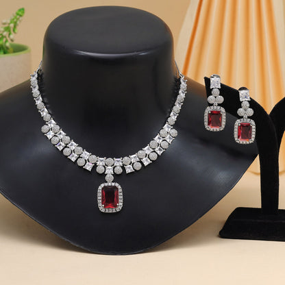 Ruby Color American Diamond Necklace Set (CZN937RUBY) - preyans.com