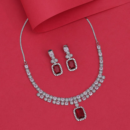 Ruby Color American Diamond Necklace Set (CZN937RUBY) - preyans.com