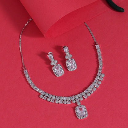 Silver Color American Diamond Necklace Set (CZN937SLV) - preyans.com