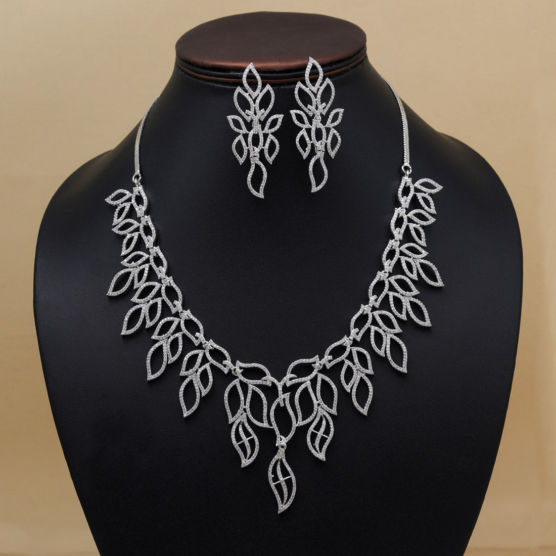 Silver Color American Diamond Necklace Set (CZN938SLV) - preyans.com