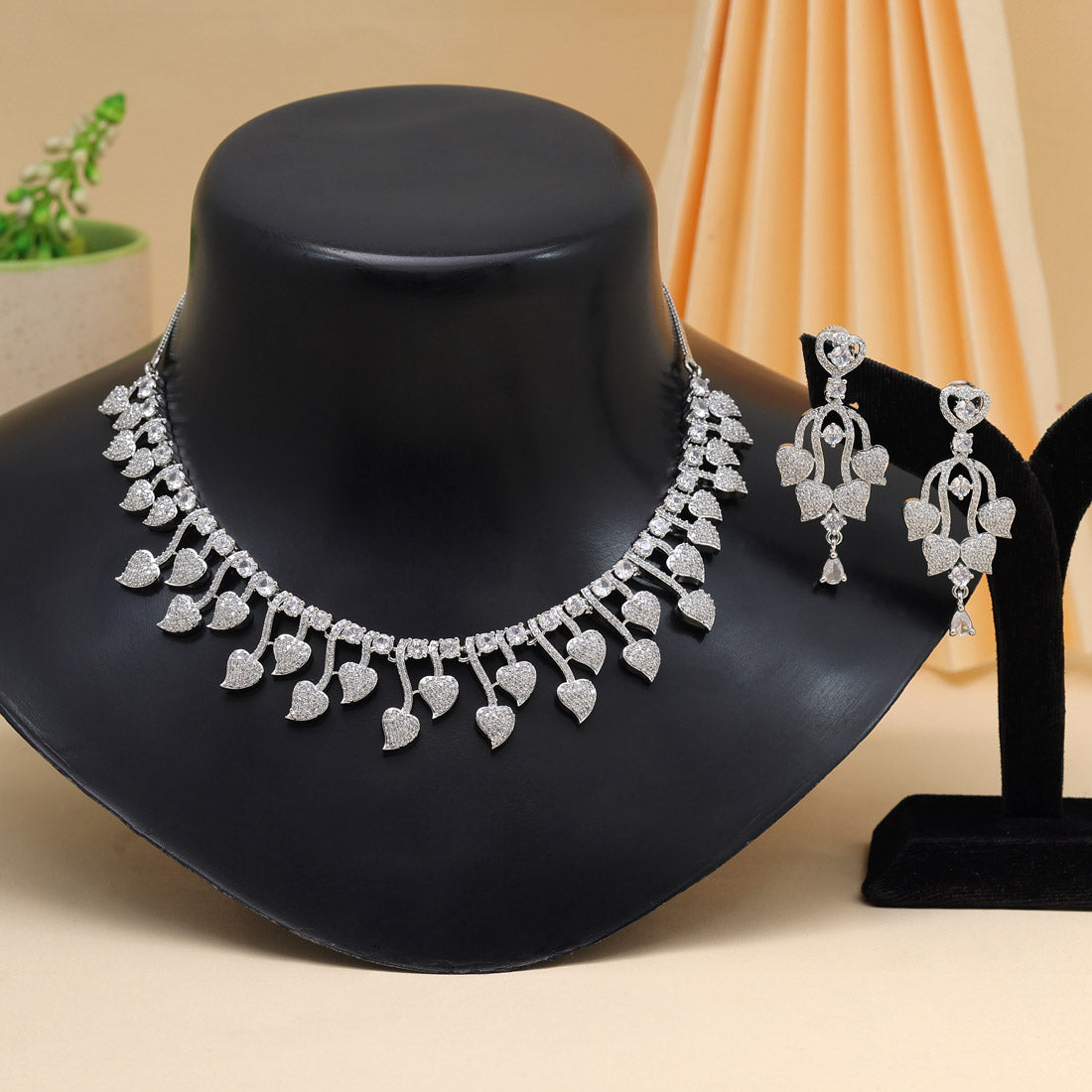 Silver Color American Diamond Necklace Set (CZN940SLV) - preyans.com