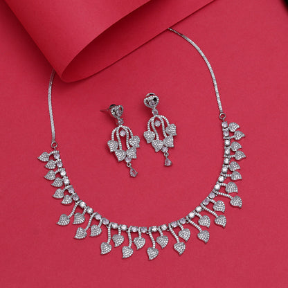 Silver Color American Diamond Necklace Set (CZN940SLV) - preyans.com