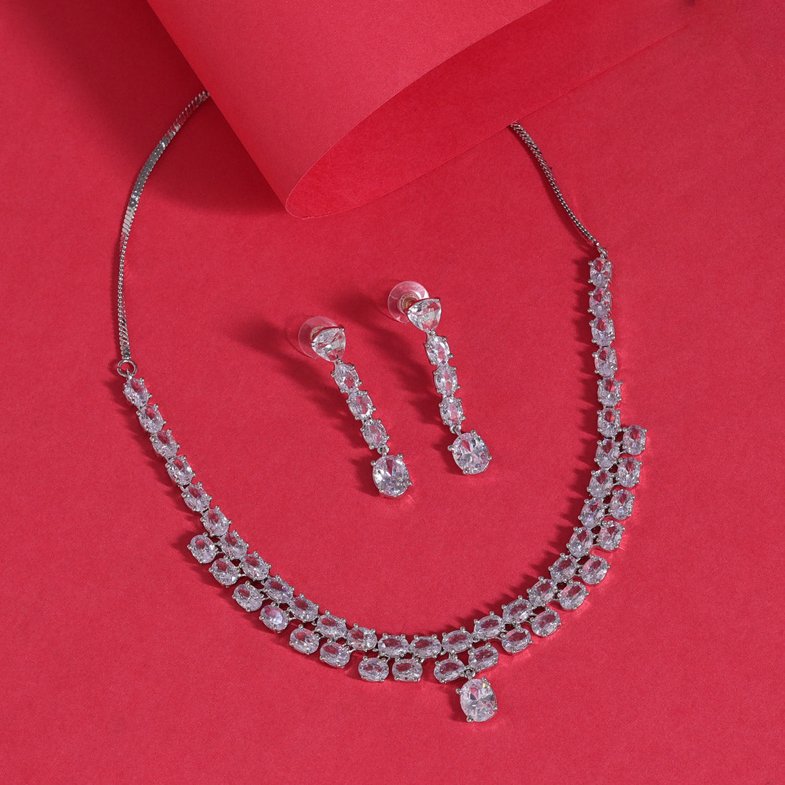 Silver Color American Diamond Necklace Set (CZN942SLV) - preyans.com