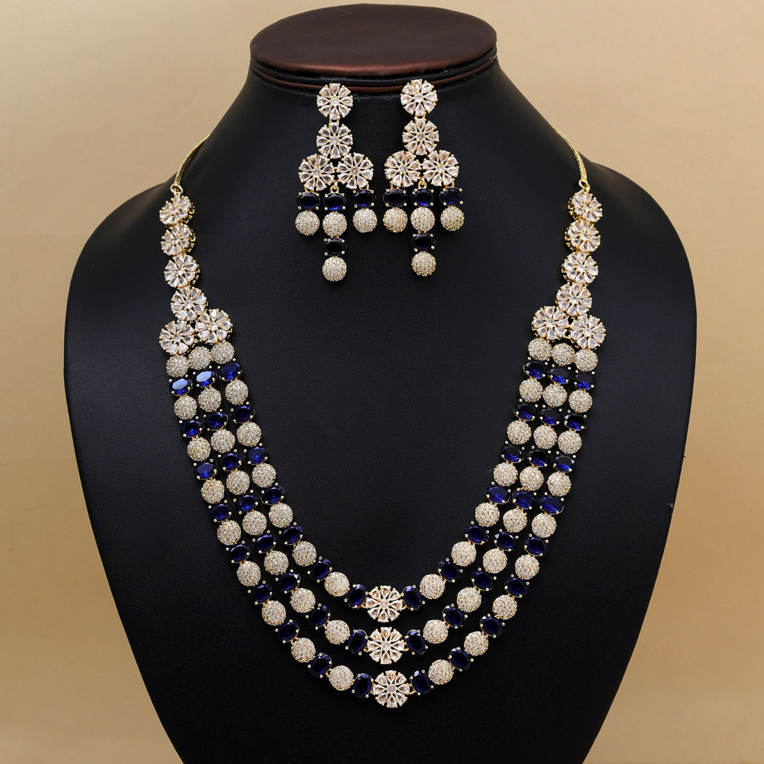 Blue Color American Diamond Necklace Set (CZN945BLU) - preyans.com