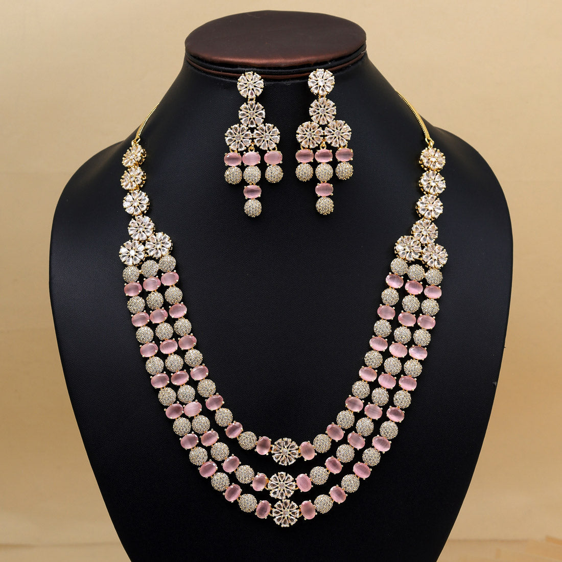 Pink Color American Diamond Necklace Set (CZN945PNK) - preyans.com