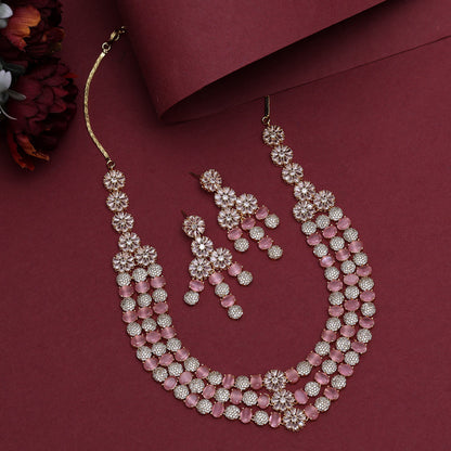 Pink Color American Diamond Necklace Set (CZN945PNK) - preyans.com