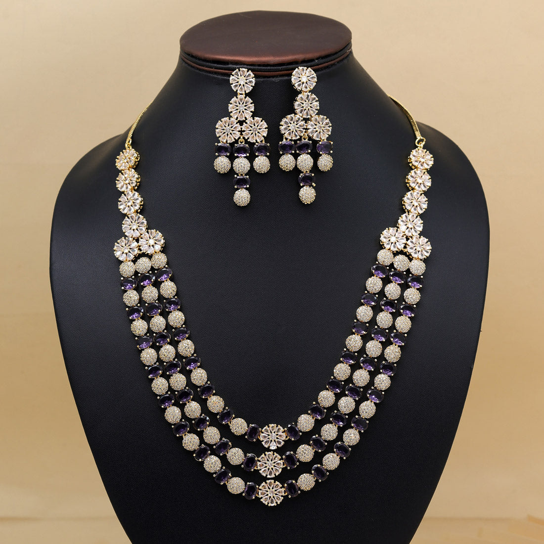 Purple Color American Diamond Necklace Set (CZN945PRP) - preyans.com