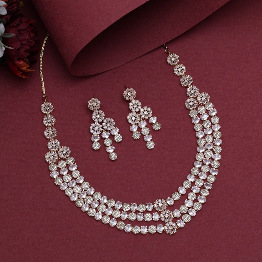 White Color American Diamond Necklace Set (CZN945WHT) - preyans.com