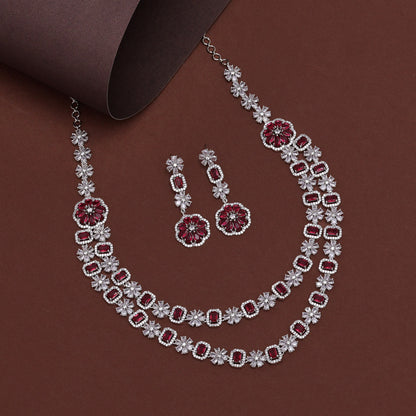 Ruby Color American Diamond Necklace Set (CZN952RUBY) - preyans.com