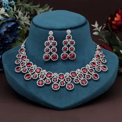 Ruby Color American Diamond Necklace Set (CZN953RUBY) - preyans.com