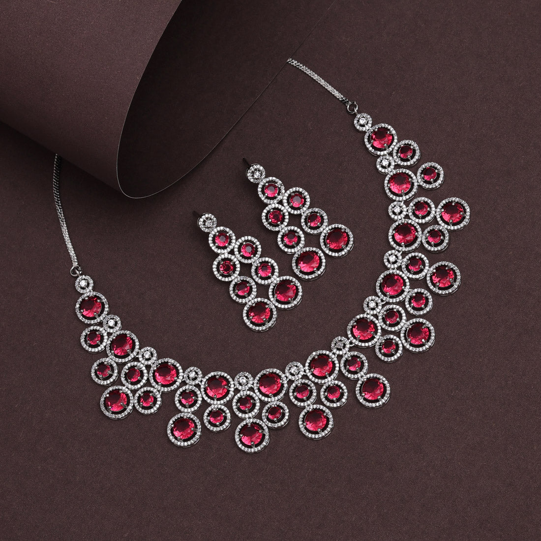 Ruby Color American Diamond Necklace Set (CZN953RUBY) - preyans.com