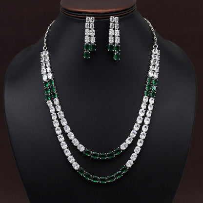 Green Color American Diamond Necklace Set (CZN954GRN) - preyans.com