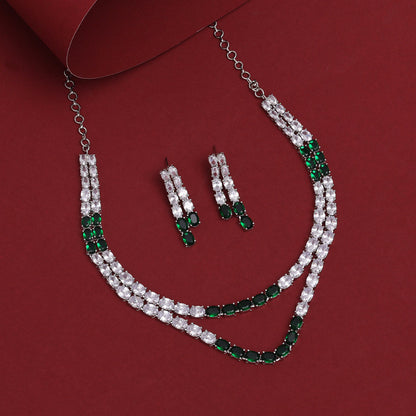 Green Color American Diamond Necklace Set (CZN954GRN) - preyans.com