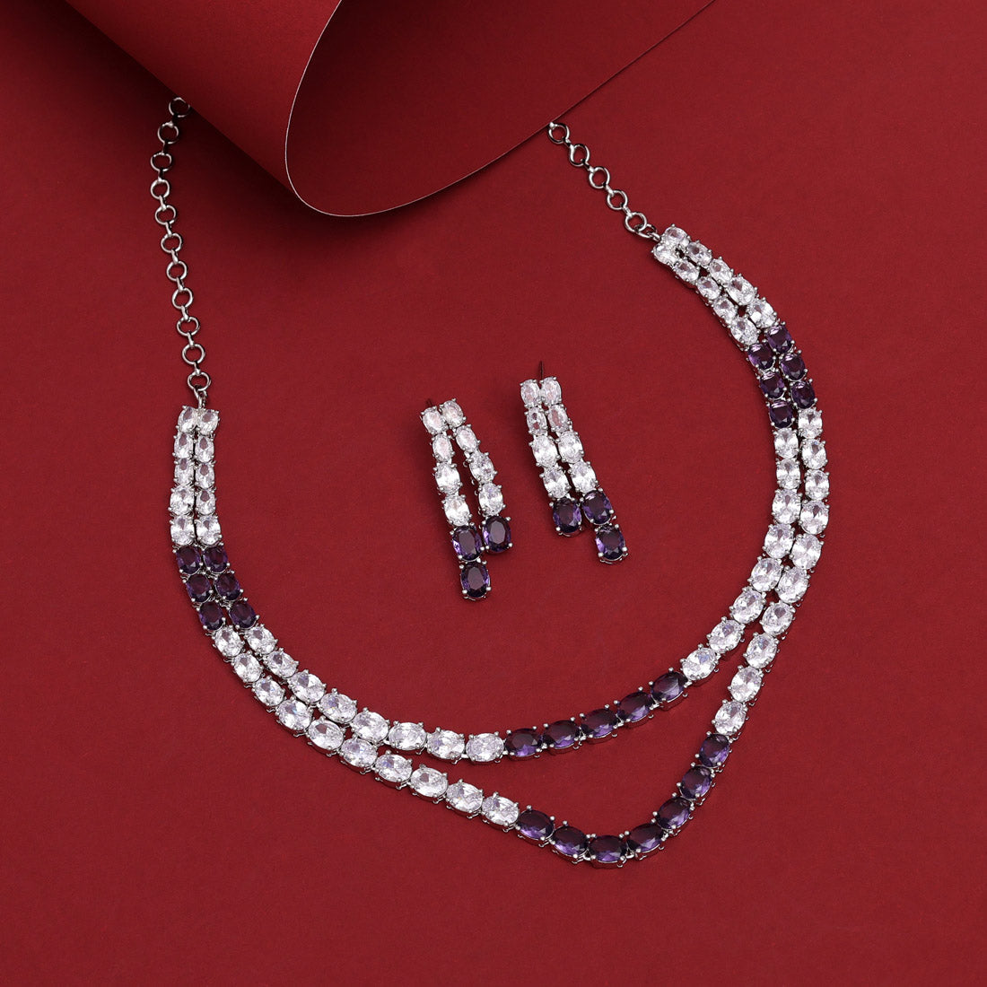 Purple Color American Diamond Necklace Set (CZN954PRP) - preyans.com