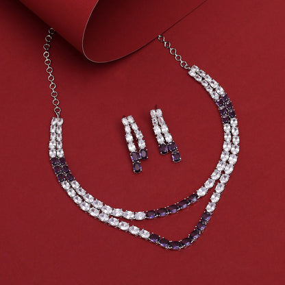 Purple Color American Diamond Necklace Set (CZN954PRP) - preyans.com