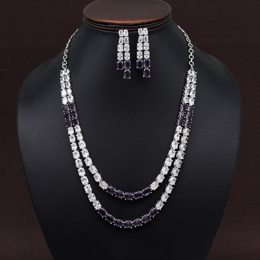 Purple Color American Diamond Necklace Set (CZN954PRP) - preyans.com