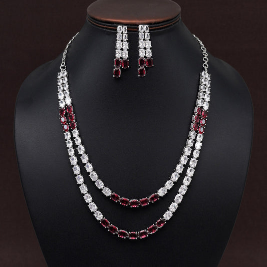 Ruby Color American Diamond Necklace Set (CZN954RUBY) - preyans.com