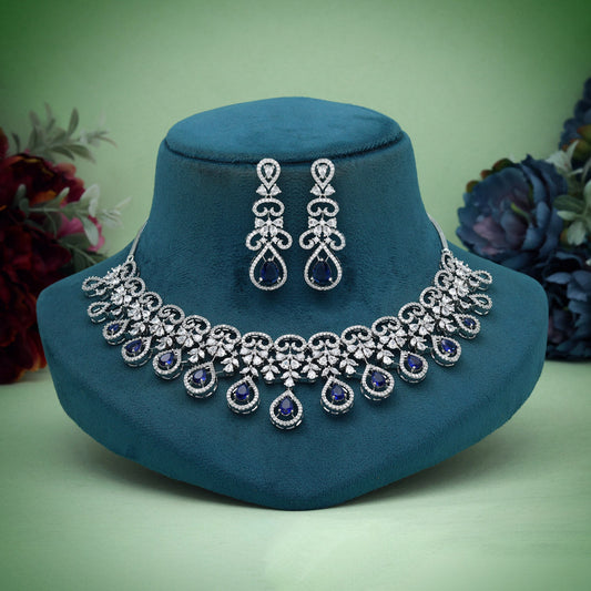 Blue Color American Diamond Necklace Set (CZN960BLU) - preyans.com