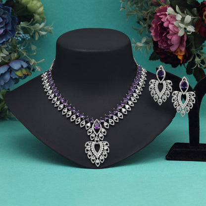 Purple Color American Diamond Necklace Set (CZN969PRP) - preyans.com