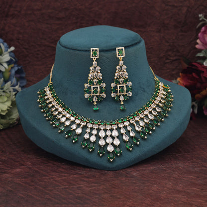 Green Color American Diamond Necklace Set (CZN970GRN) - preyans.com