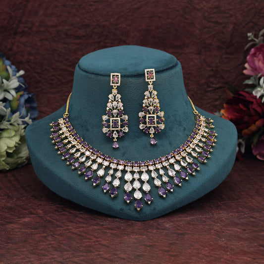 Purple Color American Diamond Necklace Set (CZN970PRP) - preyans.com