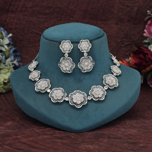 Silver Color American Diamond Necklace Set (CZN972SLV) - preyans.com