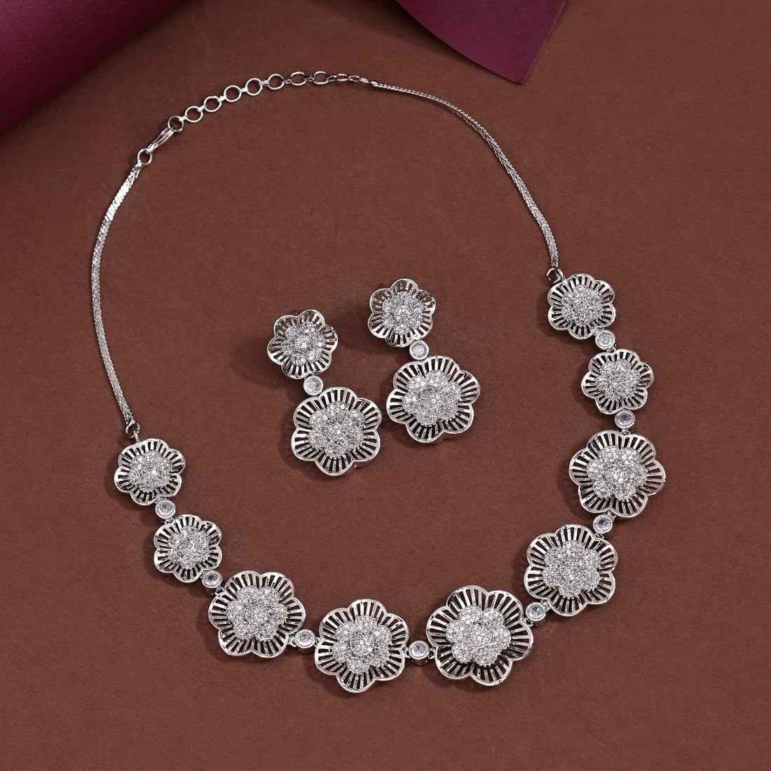 Silver Color American Diamond Necklace Set (CZN972SLV) - preyans.com