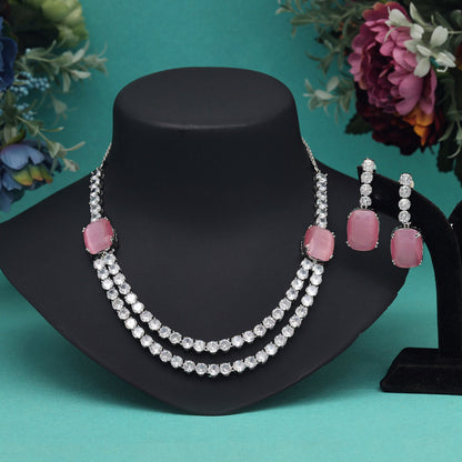 Pink Color American Diamond Necklace Set (CZN974PNK) - preyans.com