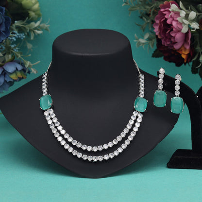 Rama Green Color American Diamond Necklace Set (CZN974RGRN) - preyans.com