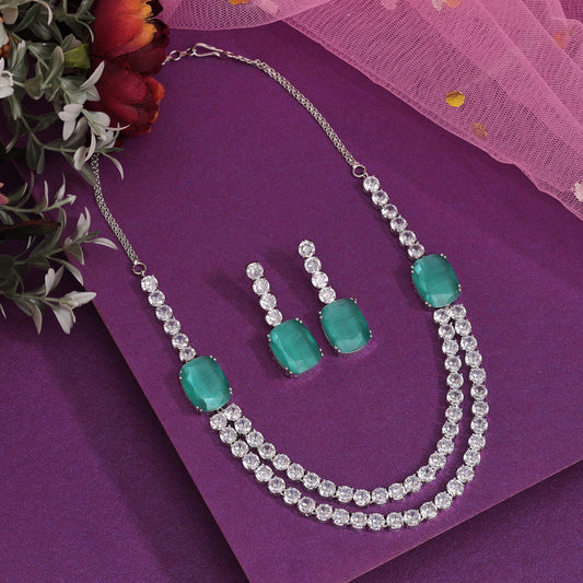 Rama Green Color American Diamond Necklace Set (CZN974RGRN) - preyans.com