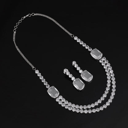 Silver Color American Diamond Necklace Set (CZN974SLV) - preyans.com