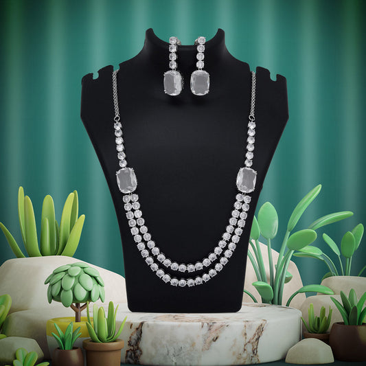 Silver Color American Diamond Necklace Set (CZN974SLV) - preyans.com