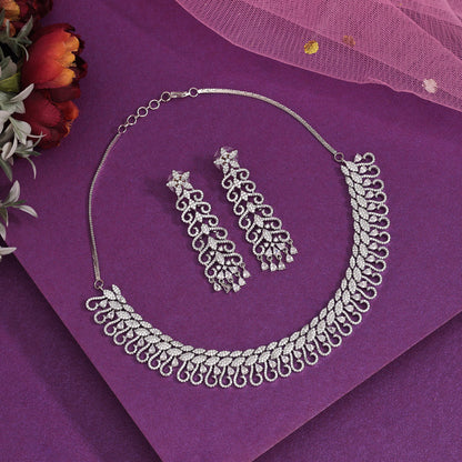 Silver Color American Diamond Necklace Set (CZN975SLV) - Preyans.com