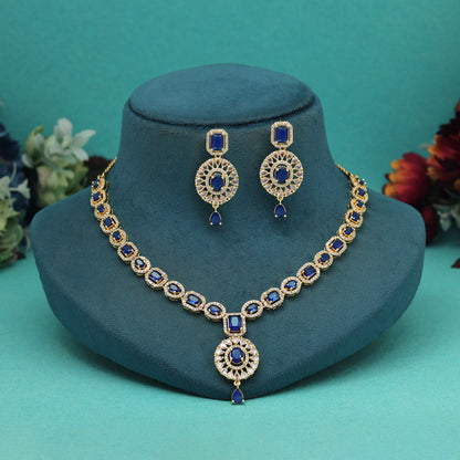 Blue Color American Diamond Necklace Set (CZN976BLU) - preyans.com