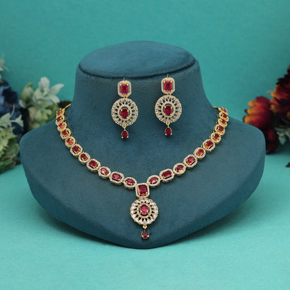 Ruby Color American Diamond Necklace Set (CZN976RUBY) - preyans.com