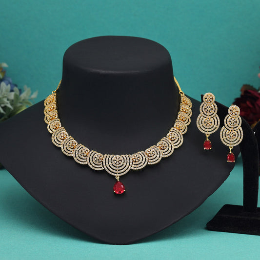 Ruby Color American Diamond Necklace Set (CZN977RUBY) - preyans.com