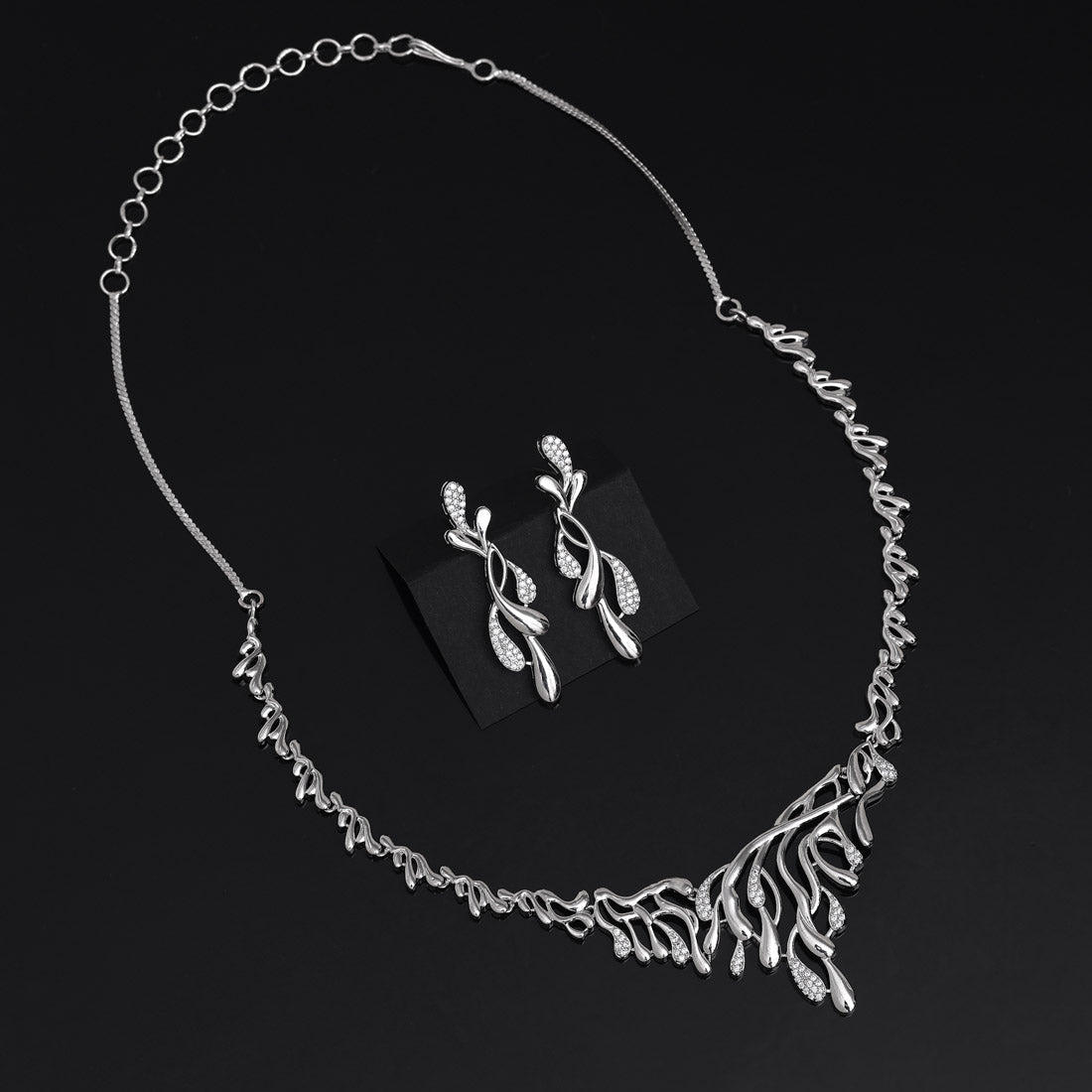 Silver Color American Diamond Necklace Set (CZN982SLV) - preyans.com