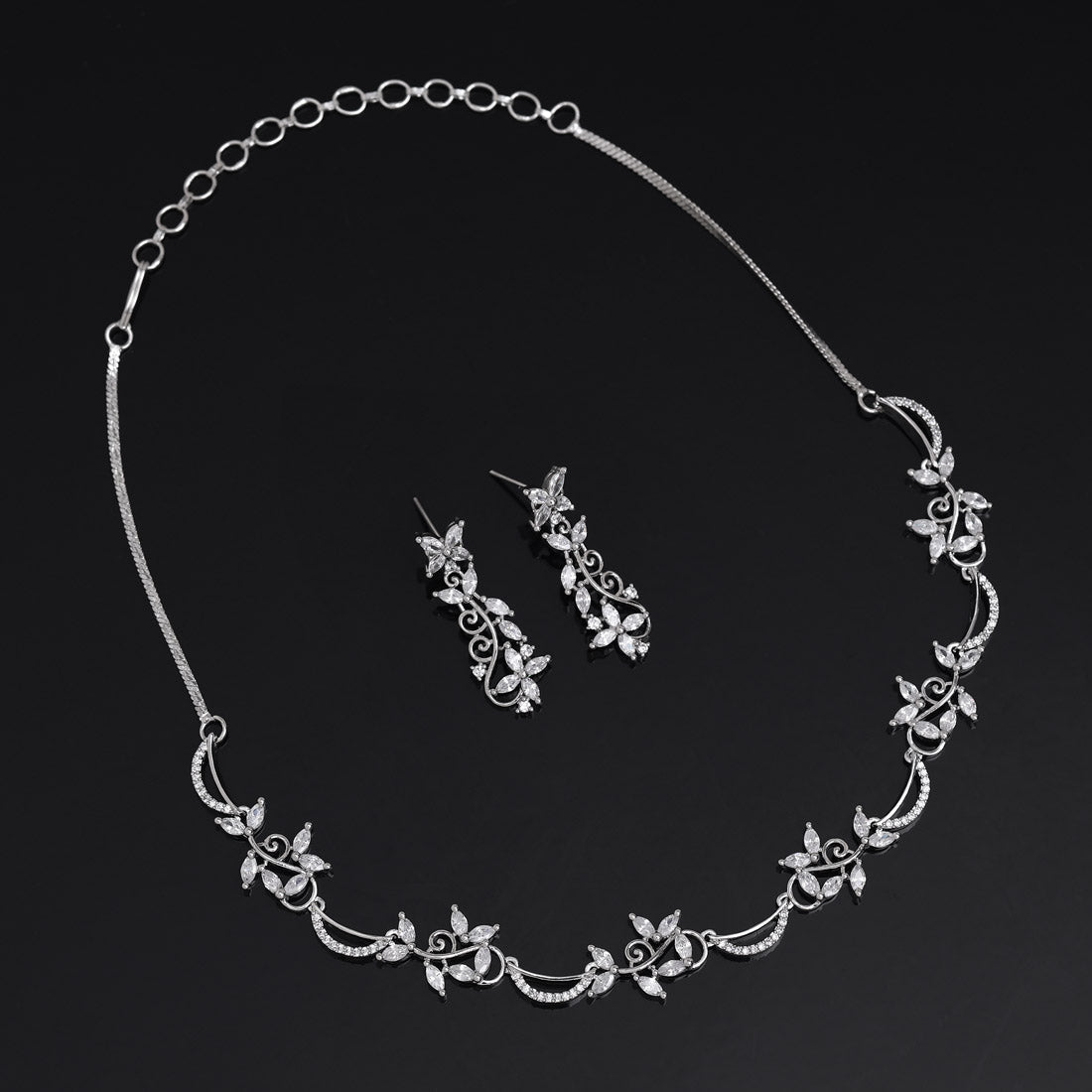 Silver Color American Diamond Necklace Set (CZN983SLV) - preyans.com