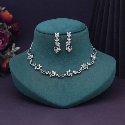 Silver Color American Diamond Necklace Set (CZN983SLV) - preyans.com