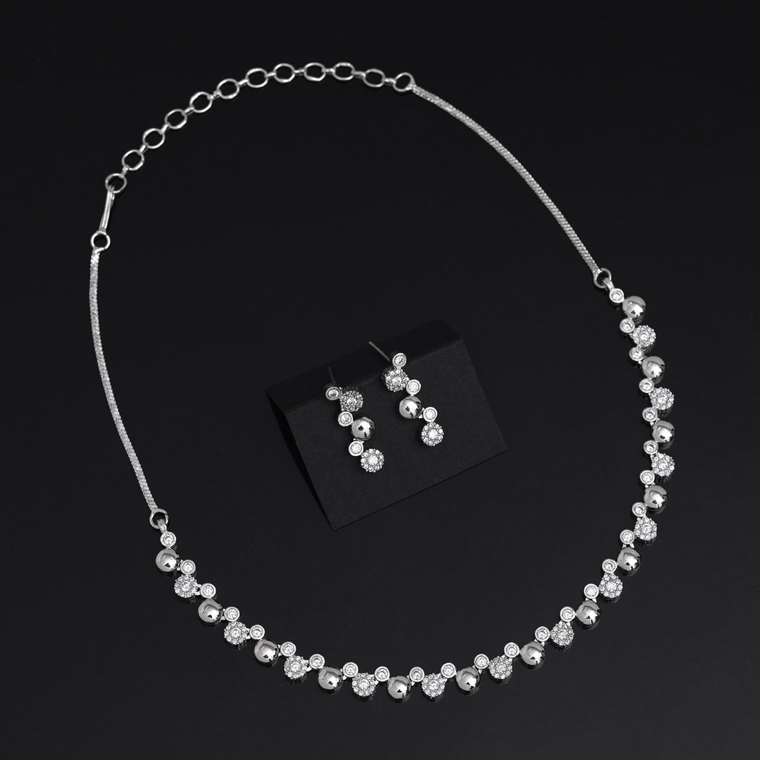 Silver Color American Diamond Necklace Set (CZN984SLV) - preyans.com