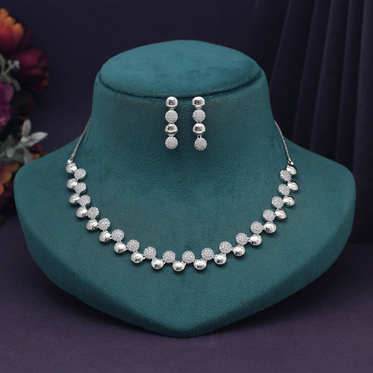 Silver Color American Diamond Necklace Set (CZN985SLV) - preyans.com