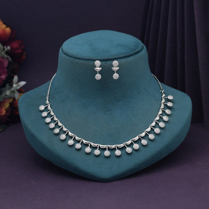 Silver Color American Diamond Necklace Set (CZN986SLV) - preyans.com