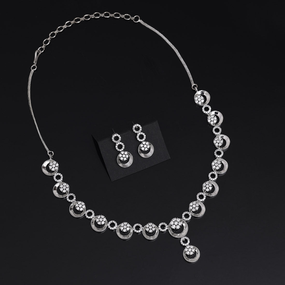 Silver Color American Diamond Necklace Set (CZN988SLV) - preyans.com