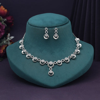 Silver Color American Diamond Necklace Set (CZN988SLV) - preyans.com