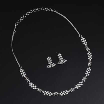 Silver Color American Diamond Necklace Set (CZN989SLV) - preyans.com